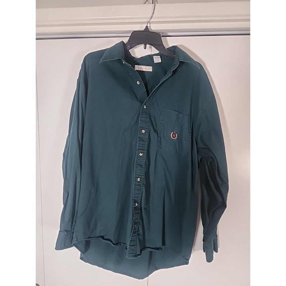 Vintage Bugle Boy Mens Long  Sleeve Button Up Hunter Green Pocket Logo XL